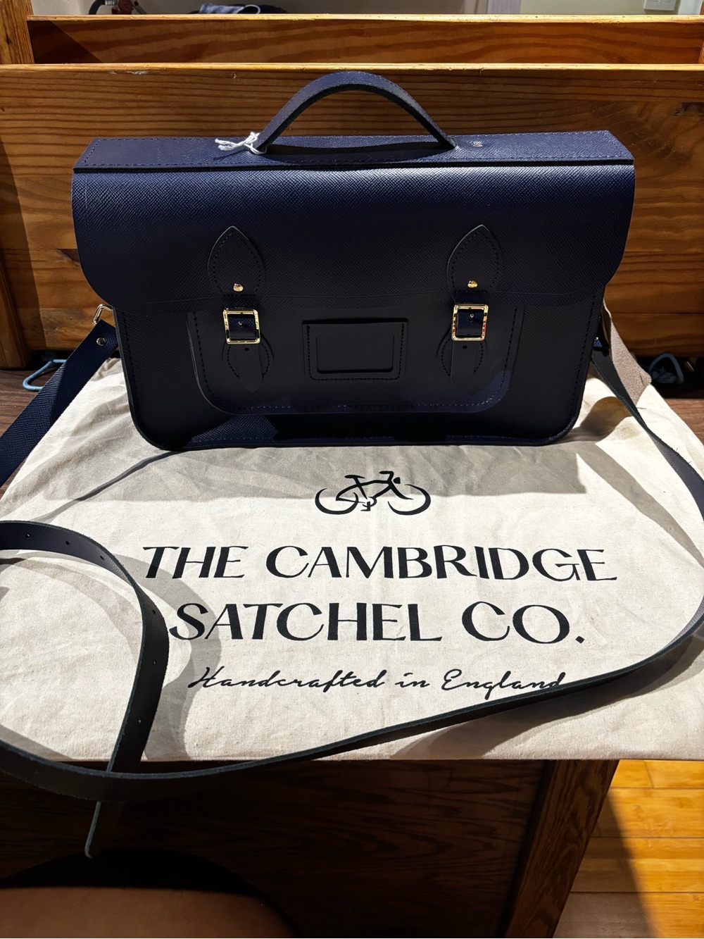 The Cambridge Satchel Company Navy Leather Messenger Satchel